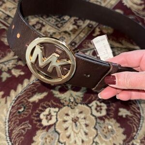 Michael Kors Dark Brown Belt with Gold MK Buckle